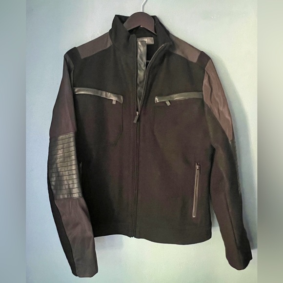 KENNETH COLE Reaction Moto style jacket, wool w/ vegan leather accents, Small. - Picture 2 of 6